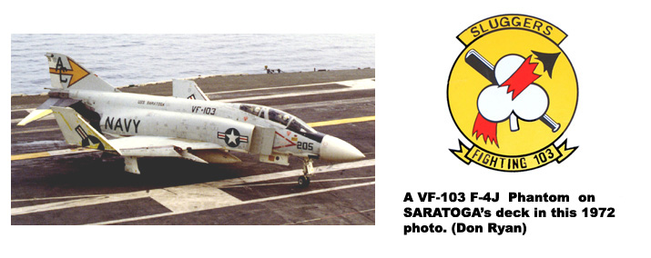 a VF-103 F-4J Taxis on Saratoga's deck- 1972